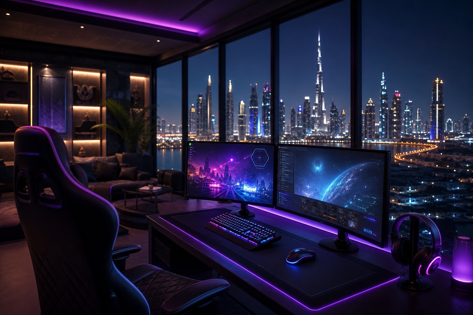 محطة ألعاب احترافية بإضاءة سينمائية وشاشات متعددة — hotelloctors.com